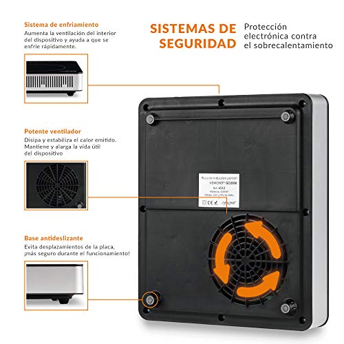 NEWCHEF - Placa Inducción Portátil Go2000 (2000W) 10 Potencias, 3 Prog. Preconfigurados y Pantalla LED. Hornillo Eléctrico con Temp. Ajustable 60-240ºC y Temporizador 3h. Ideal para Sartenes max. 19cm