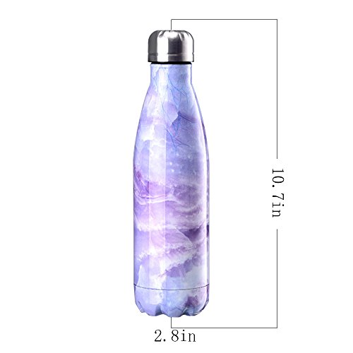 Newday1 Botella de Agua de Mantiene bebidas frías por 24h y calientes por 12h 500ML de doble pared con aislamiento de botella de agua de acero inoxidable Sin BPA water bottles,Sueño púrpura