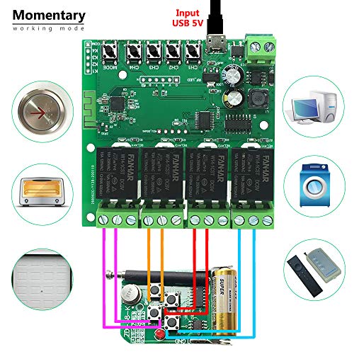 Newgoal Módulo de relé de interruptor inteligente WiFi de 4 canales, la aplicación TUYA/Smart Life se utiliza para el control remoto del hogar inteligente, el tiempo instantáneo es ajustable