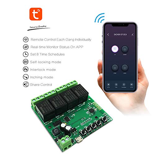 Newgoal Módulo de relé de interruptor inteligente WiFi de 4 canales, la aplicación TUYA/Smart Life se utiliza para el control remoto del hogar inteligente, el tiempo instantáneo es ajustable