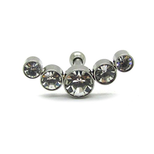 NewkeepsR Crescent 5 Pendientes de racimo de cartílago con Joya 16ga 8mm (5/16 '') Cono de Acero quirúrgico 316L Anillos de Concha Barbell Hélice Superior Stud Piercing