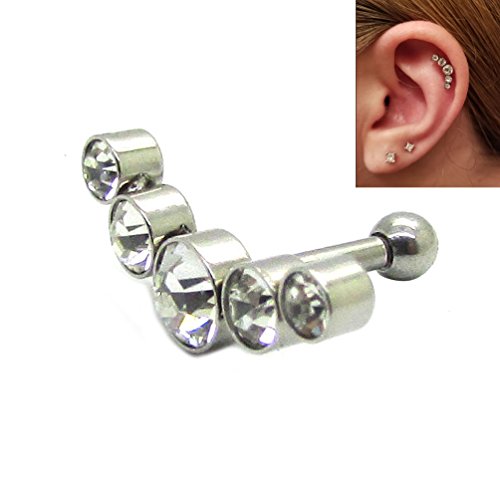 NewkeepsR Crescent 5 Pendientes de racimo de cartílago con Joya 16ga 8mm (5/16 '') Cono de Acero quirúrgico 316L Anillos de Concha Barbell Hélice Superior Stud Piercing