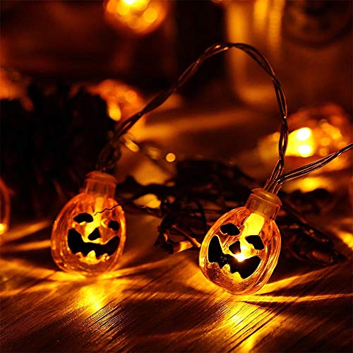 NEXVIN Calabaza Decoracion Halloween, Guirnalda Luces Exterior 20 LED de Calabazas Halloween, Luces Decoración Fiesta Halloween