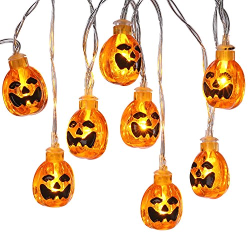 NEXVIN Calabaza Decoracion Halloween, Guirnalda Luces Exterior 20 LED de Calabazas Halloween, Luces Decoración Fiesta Halloween