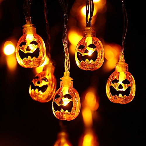 NEXVIN Calabaza Decoracion Halloween, Guirnalda Luces Exterior 20 LED de Calabazas Halloween, Luces Decoración Fiesta Halloween