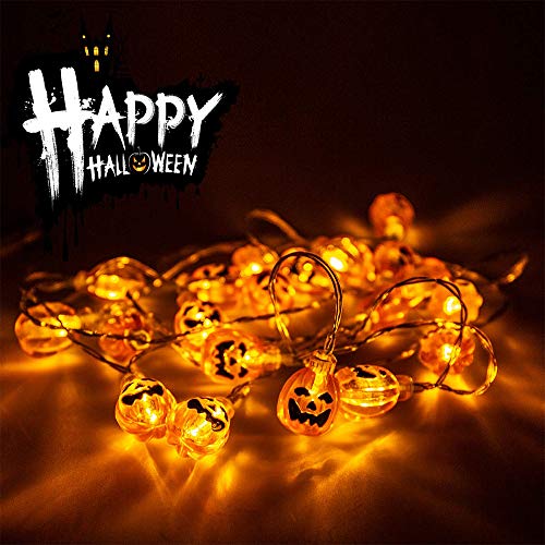 NEXVIN Calabaza Decoracion Halloween, Guirnalda Luces Exterior 20 LED de Calabazas Halloween, Luces Decoración Fiesta Halloween