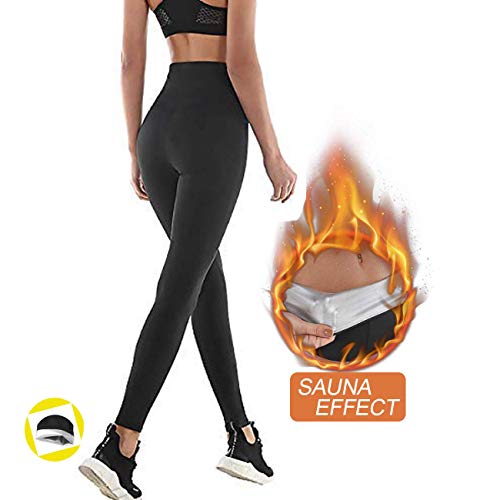 NHEIMA Pantalones de Sauna Adelgazantes Mujer NANOTECNOLOGÍA, Leggins Reductores Adelgazantes, Leggins Anticeluliticos Cintura Alta, Mallas Fitness Push Up para Deporte Running Yoga Gym (L, Black03)