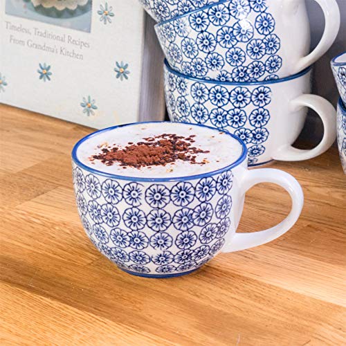 Nicola Spring Juego de café - Taza para Capuchino con platillo de Porcelana - 3 diseños - 250 ml - Pack de 6