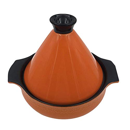 NIHAOA Braiser Pan Pot Saludable de Tierra del crisol por un estofado Hecho a Mano de la Arcilla Olla de Cocina de cerámica marroquí Tajine Olla con Tapa de Oran (Color : Orange, Size : 1.58Quart)