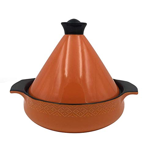 NIHAOA Braiser Pan Pot Saludable de Tierra del crisol por un estofado Hecho a Mano de la Arcilla Olla de Cocina de cerámica marroquí Tajine Olla con Tapa de Oran (Color : Orange, Size : 1.58Quart)