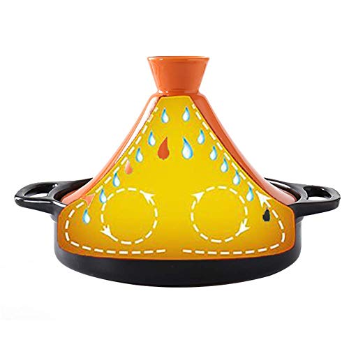 NIHAOA Pote tajine marroquí con una Tapa de cazuela de cerámica Vapor Sartén Saludable Olla de Barro Olla de cocción Lenta Orang (Color : Yellow, Size : 1.3Quart)