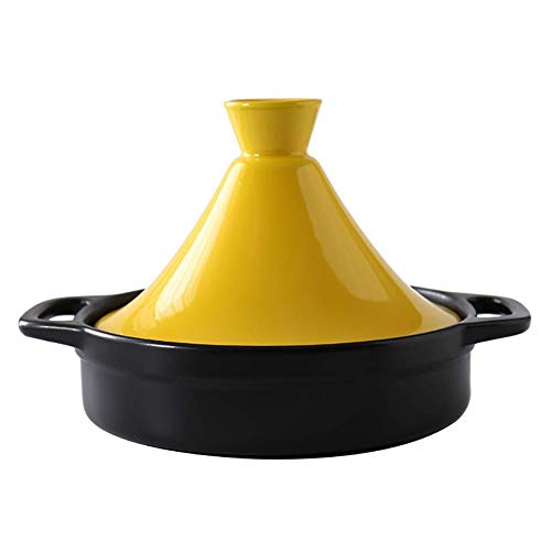 NIHAOA Pote tajine marroquí con una Tapa de cazuela de cerámica Vapor Sartén Saludable Olla de Barro Olla de cocción Lenta Orang (Color : Yellow, Size : 1.3Quart)