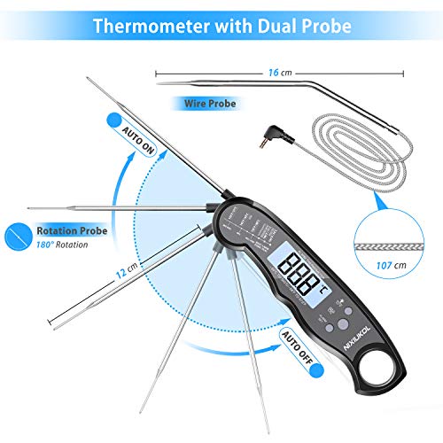 NIXIUKOL Termometro Cocina Digital Lectura Instantánea Alarma Retroiluminación Grande Pantalla LCD Espalda Magnética, Termometro Horno para Barbacoa Alimentos Parrilla Horno Carne Comida