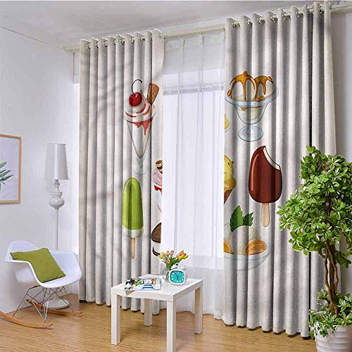 NMDD Cortina Opaca Ancha - Cortinas para Puertas corredizas de Vidrio para habitación de niños, Cortinas oscurecedoras de Fiesta Vintage con Sabor a Fruta y Helado, 96"X 84", Multicolor