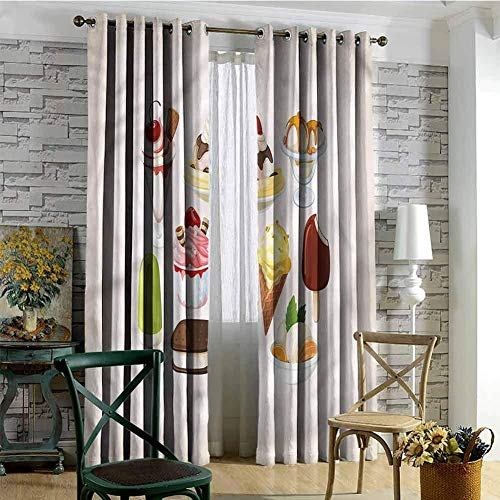 NMDD Cortina Opaca Ancha - Cortinas para Puertas corredizas de Vidrio para habitación de niños, Cortinas oscurecedoras de Fiesta Vintage con Sabor a Fruta y Helado, 96"X 84", Multicolor