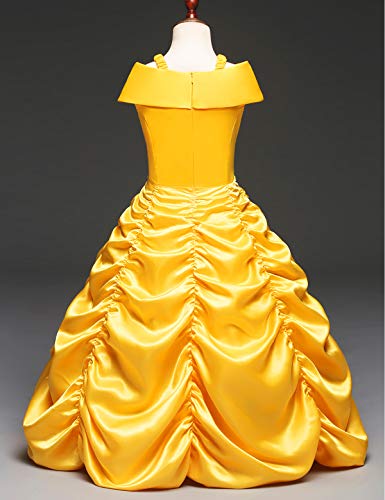 NNJXD Niñas Vestido Largo De Fiesta De Cosplay Disfraz De Carnaval Para Princesa Tamaño (150) 7-8 años Amarillo