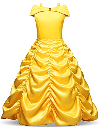 NNJXD Niñas Vestido Largo De Fiesta De Cosplay Disfraz De Carnaval Para Princesa Tamaño (150) 7-8 años Amarillo