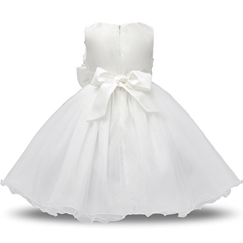 NNJXD Vestido de Fiesta de Princesa con Encaje de Flor de 3D sin Mangas para Niñas Talla(90) 12-18 meses Blanco