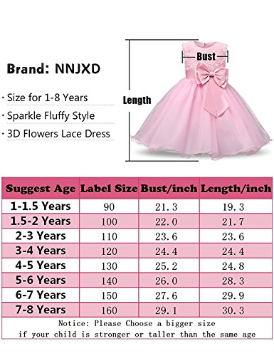 NNJXD Vestido de Fiesta de Princesa con Encaje de Flor de 3D sin Mangas para Niñas Talla(90) 12-18 meses Blanco