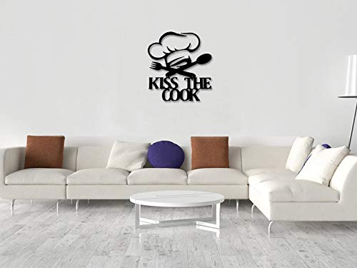 No brands - Señal de metal para colgar en interiores y exteriores, diseño con monograma de Kiss the Cook Chif, de metal, cortado a láser, rústico para sala de estar, baño, dormitorio, cocina