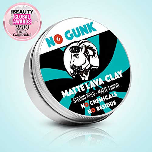 NO GUNK Arcilla Pasta Cera de Peinado Mate - 100% Natural Orgánica Para Pelo - Fijación Fuerte - De Ganador del Mejor Producto Para el Pelo de Hombre 2018 - Mate Lava Clay (Original, 50g)