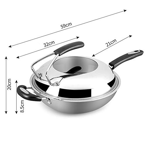 NOBLJX Woks De Acero Inoxidable, Sartenes Salteados De Inducción Antiadherentes con Asa Y Tapa Auxiliar, Diámetro De 32 Cm, Utensilios De Cocina Profesionales Multipropósito para Su Hogar