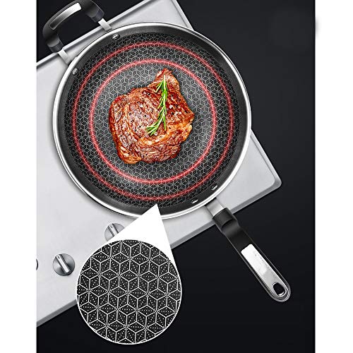 NOBLJX Woks De Acero Inoxidable, Sartenes Salteados De Inducción Antiadherentes con Asa Y Tapa Auxiliar, Diámetro De 32 Cm, Utensilios De Cocina Profesionales Multipropósito para Su Hogar