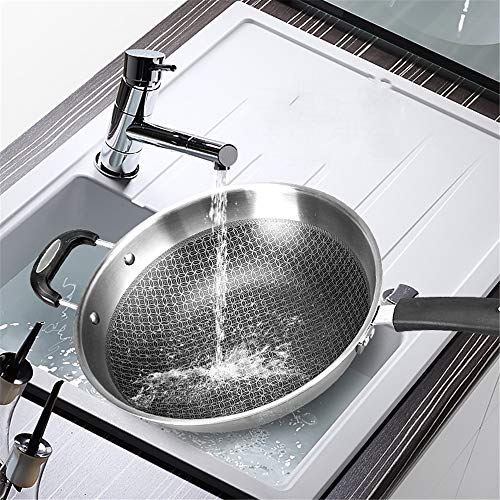 NOBLJX Woks De Acero Inoxidable, Sartenes Salteados De Inducción Antiadherentes con Asa Y Tapa Auxiliar, Diámetro De 32 Cm, Utensilios De Cocina Profesionales Multipropósito para Su Hogar