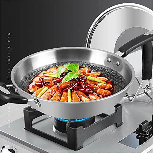 NOBLJX Woks De Acero Inoxidable, Sartenes Salteados De Inducción Antiadherentes con Asa Y Tapa Auxiliar, Diámetro De 32 Cm, Utensilios De Cocina Profesionales Multipropósito para Su Hogar