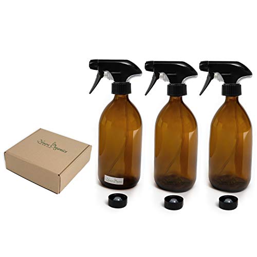 Nomara Organics® Botellas de cristal ámbar en espray 3 x 500 ml, en caja con pajita.Para regalo/cocina/baño/de limpieza, lavandería