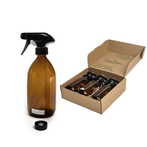 Nomara Organics® Botellas de cristal ámbar en espray 3 x 500 ml, en caja con pajita.Para regalo/cocina/baño/de limpieza, lavandería