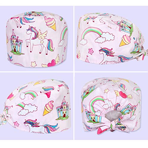 NONE Gorro Quirúrgico Impresión de Unicornio Sala de Operaciones de Algodón Sombrero de Trabajo Gorro de Enfermera Gorro de Doctor Tocado para Trabajador de Cocina Hospital-Rosa