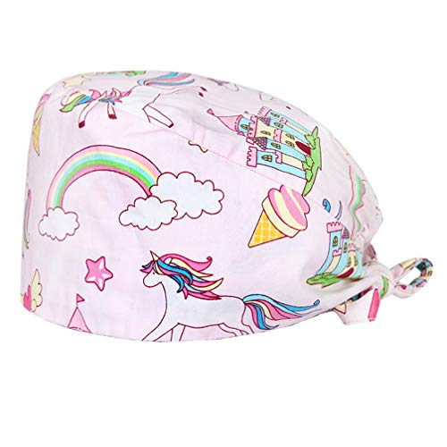 NONE Gorro Quirúrgico Impresión de Unicornio Sala de Operaciones de Algodón Sombrero de Trabajo Gorro de Enfermera Gorro de Doctor Tocado para Trabajador de Cocina Hospital-Rosa