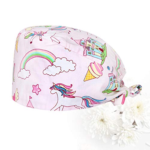 NONE Gorro Quirúrgico Impresión de Unicornio Sala de Operaciones de Algodón Sombrero de Trabajo Gorro de Enfermera Gorro de Doctor Tocado para Trabajador de Cocina Hospital-Rosa