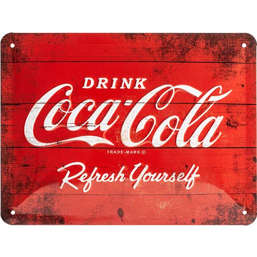 Nostalgic-Art Cartel de Chapa Retro Coca-Cola – Logo Red – Idea de Regalo Aficionados a la Coke, metálico, Diseño Vintage para decoración, 15 x 20 cm