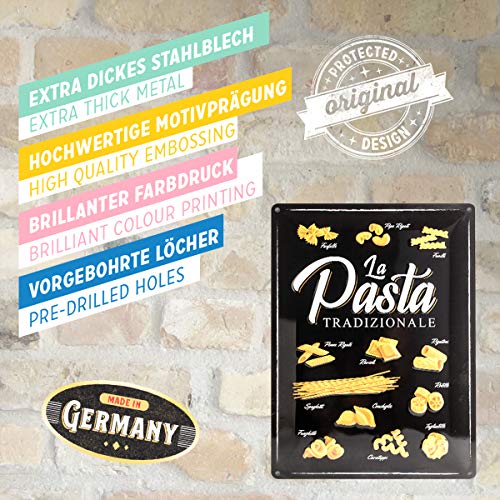 Nostalgic-Art Cartel de Chapa Retro Home & Country – Pasta Tradizionale – Idea de Regalo para la Cocina, metálico, Diseño Vintage, 30 x 40 cm