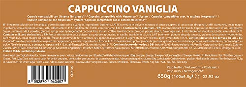 Note D'Espresso Cápsulas de Capuchino y Vainilla - 100 x 6,5 g, Total: 650 g