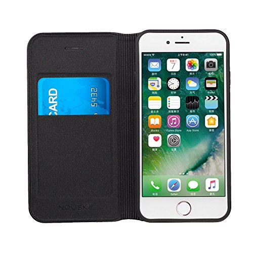 NOUSKE Funda Tipo Cartera para iPhone 7 iPhone 8 de 4,7 Pulgadas de Apple, Negra