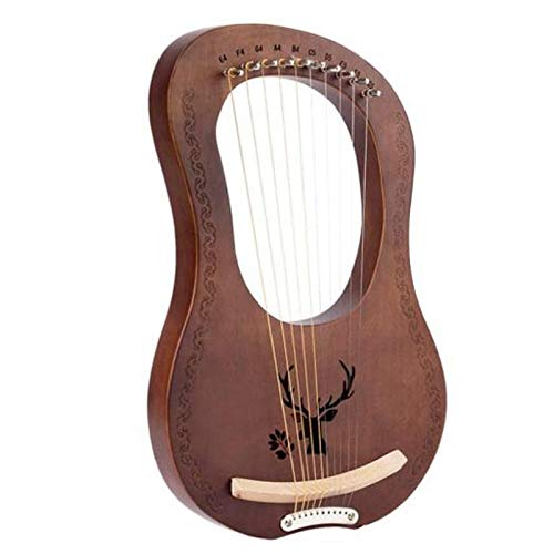 Nrpfell Arpa de Lira Arpa de 10 Cuerdas Heptachord Arpa de Caoba y Lejía con Tonos Grabados, Llave de Afinación, para Amantes de la Música, Color Vintage