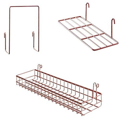 Nrpfell Cesta de Rejilla de Oro Rosa de 3 Piezas con Ganchos Estante de ExhibicióN de EstanteríA para Organizador de Montaje en Pared de Panel de Rejilla Pared y Estante Almacenamiento