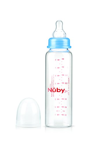 Nuby ID1179 - Biberón de cristal con tetina de silicona de flujo medio, 3+m, 240 ml