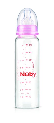 Nuby ID1179 - Biberón de cristal con tetina de silicona de flujo medio, 3+m, 240 ml