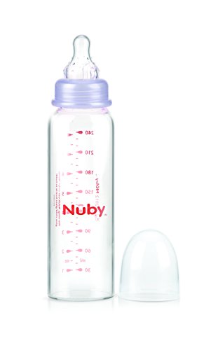 Nuby ID1179 - Biberón de cristal con tetina de silicona de flujo medio, 3+m, 240 ml