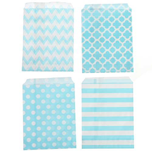 NUOLUX 48pcs rayas de lunares Chevron Boda de la barra de caramelo bolsas de regalo del partido bolsas de papel bolsa (azul)