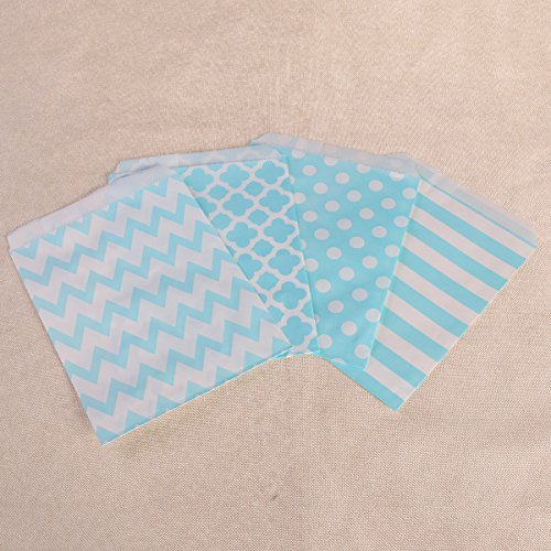 NUOLUX 48pcs rayas de lunares Chevron Boda de la barra de caramelo bolsas de regalo del partido bolsas de papel bolsa (azul)