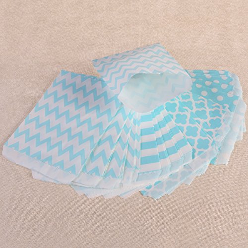 NUOLUX 48pcs rayas de lunares Chevron Boda de la barra de caramelo bolsas de regalo del partido bolsas de papel bolsa (azul)