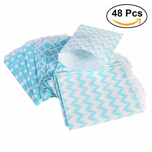 NUOLUX 48pcs rayas de lunares Chevron Boda de la barra de caramelo bolsas de regalo del partido bolsas de papel bolsa (azul)