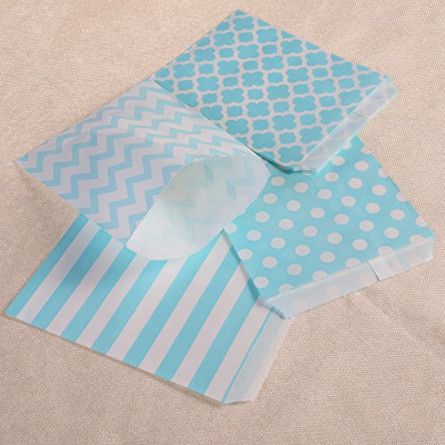 NUOLUX 48pcs rayas de lunares Chevron Boda de la barra de caramelo bolsas de regalo del partido bolsas de papel bolsa (azul)