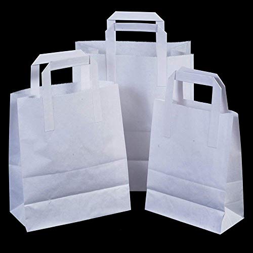 Nyfcc Bolsa de Regalo Bolsas de Papel para Pan Bolsa d con Asas Planas, Pack de 25, Blanco, Madera, 28,8 x 18,4 x 3,4 cm