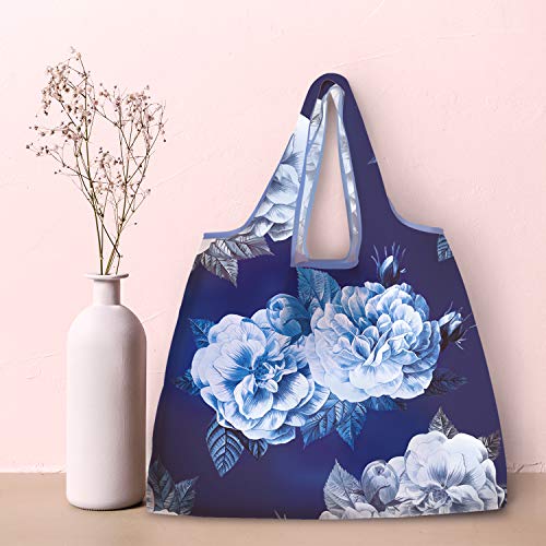 NymphFable 6 Pcs Bolsa Compra Reutilizables Flores de Peonía Bolsas para Comestibles Ecológicas Plegables Grande